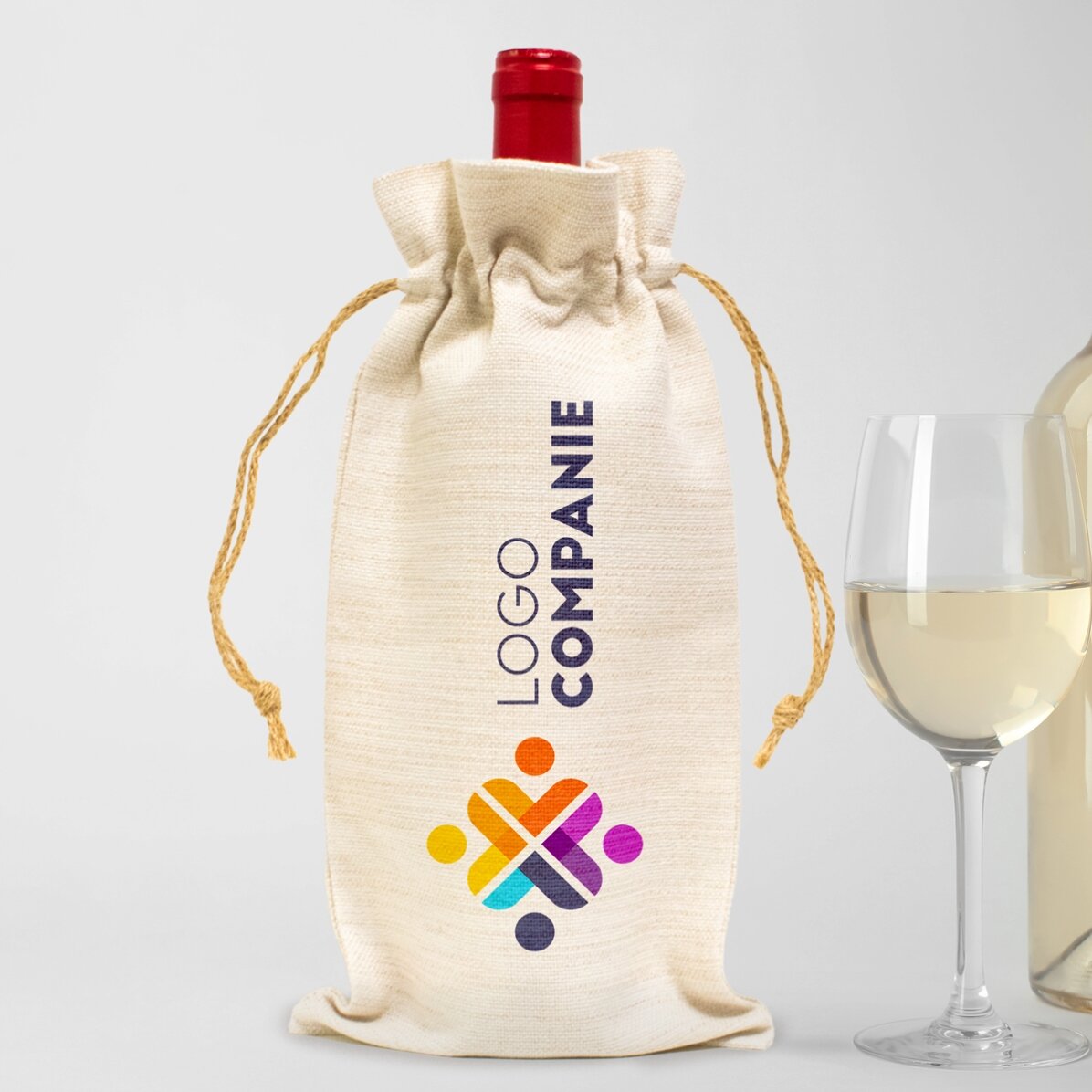 Săculeț personalizat pentru sticlă de vin cu logo pe orizontală